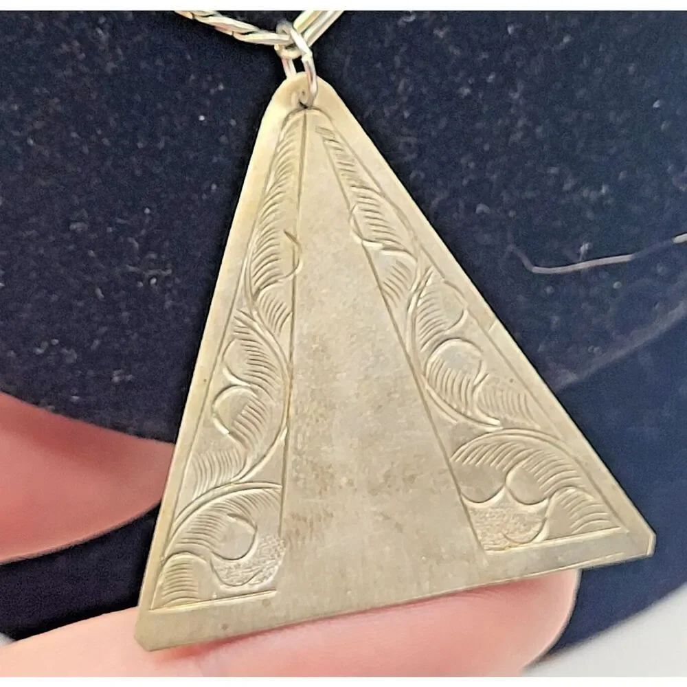 Artisan Made Silver Engraved Triangle Necklace Chunky Chain 18in